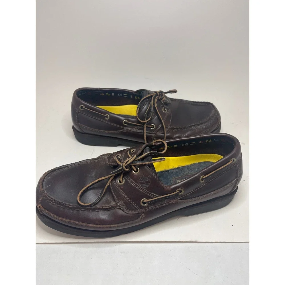 Timberland Mens Boat Yacht Shoes 10.5 M Brown Leather 2 Eyelet Classic Lug Sole